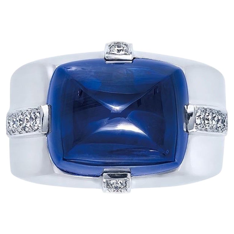 Emilio Jewelry Certified 20.00 Carat No Heat Sugar Loaf Sapphire Men’s Ring For Sale