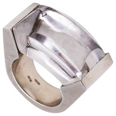 Antique Monica Coscioni Modernist Cocktail Ring in Sterling Silver with 42.39cts Quartz