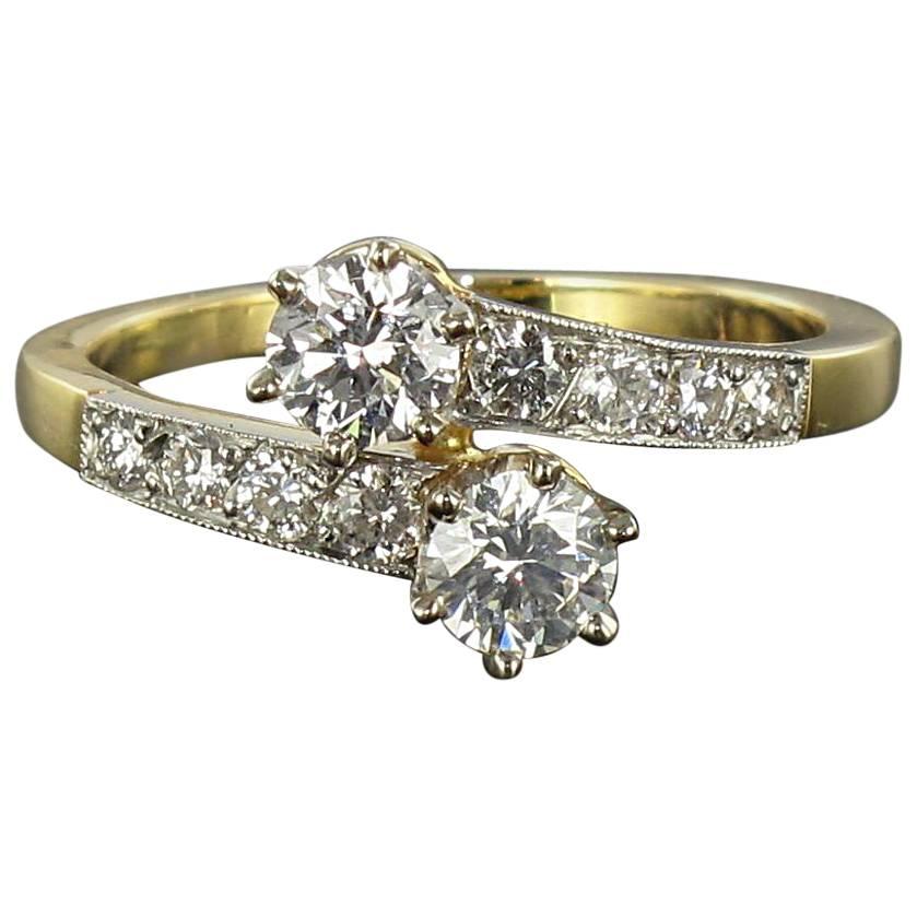 New French Diamond Gold Platinum Bypass Engagement Ring