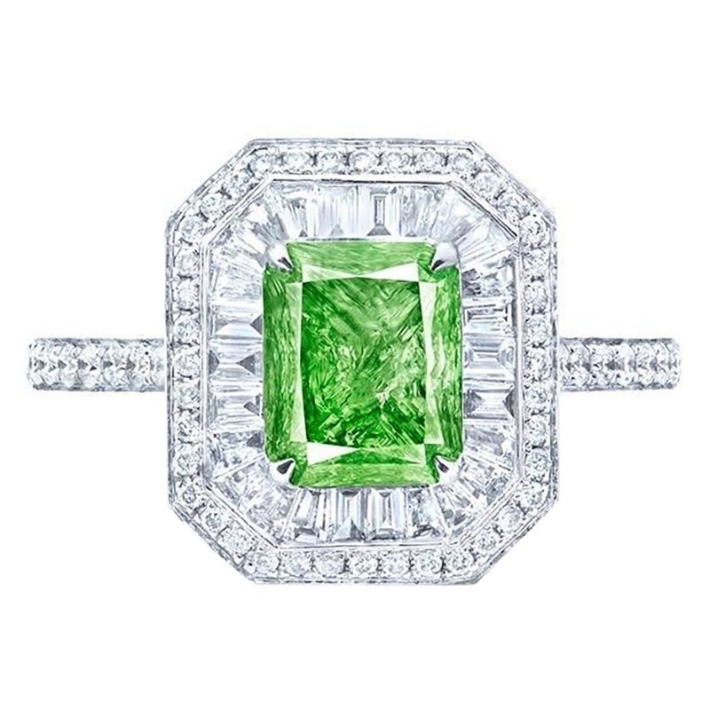 Emilio Jewelry GIA Certified Fancy Intense Pure Green Diamond Ring For Sale
