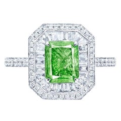 Used Emilio Jewelry GIA Certified Fancy Intense Pure Green Diamond Ring