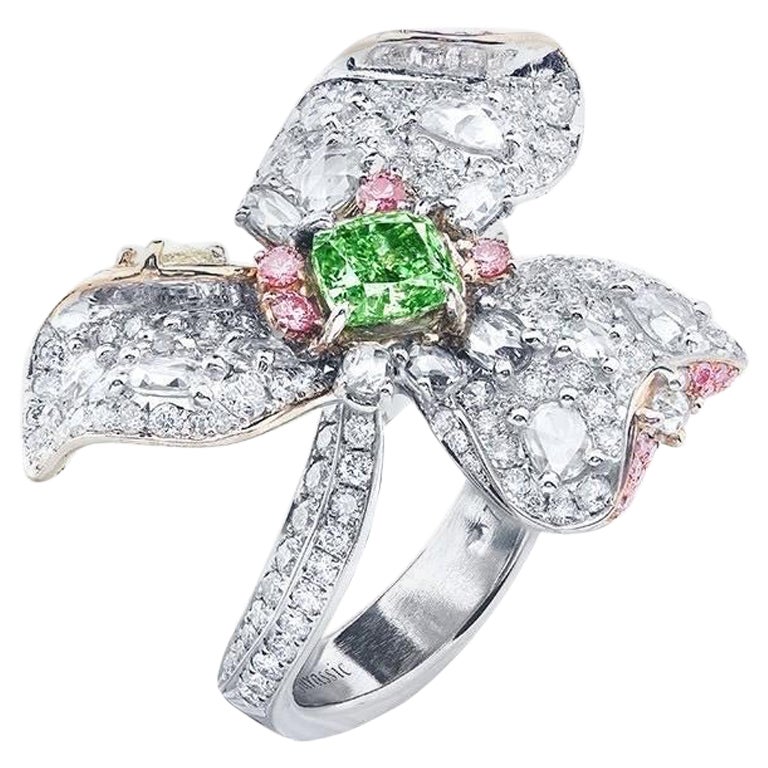 Emilio Jewelry, bague en diamant vert intense de fantaisie certifiée Gia 