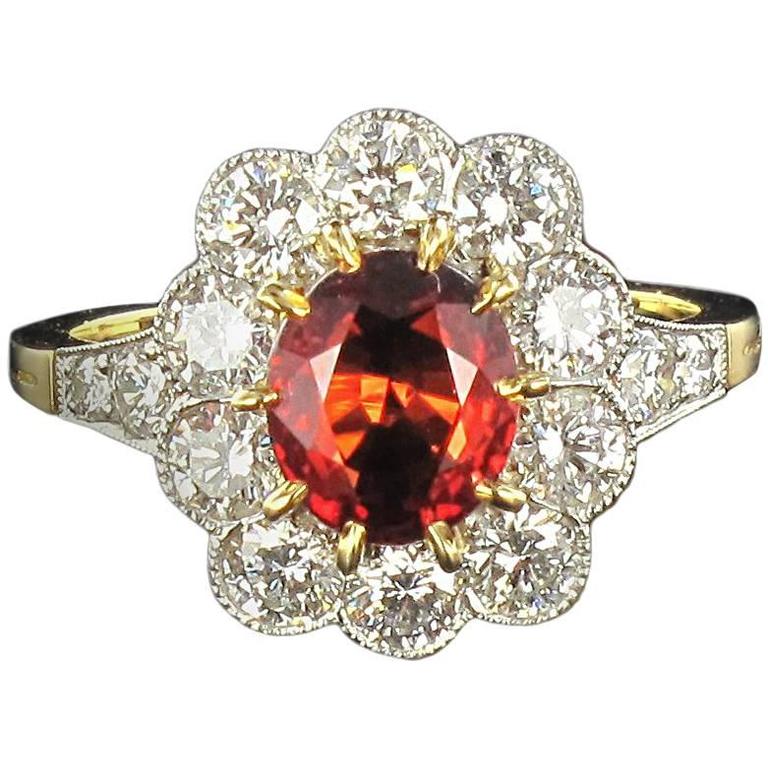 New French Spessartite Diamond Gold Platinum Ring For Sale at
