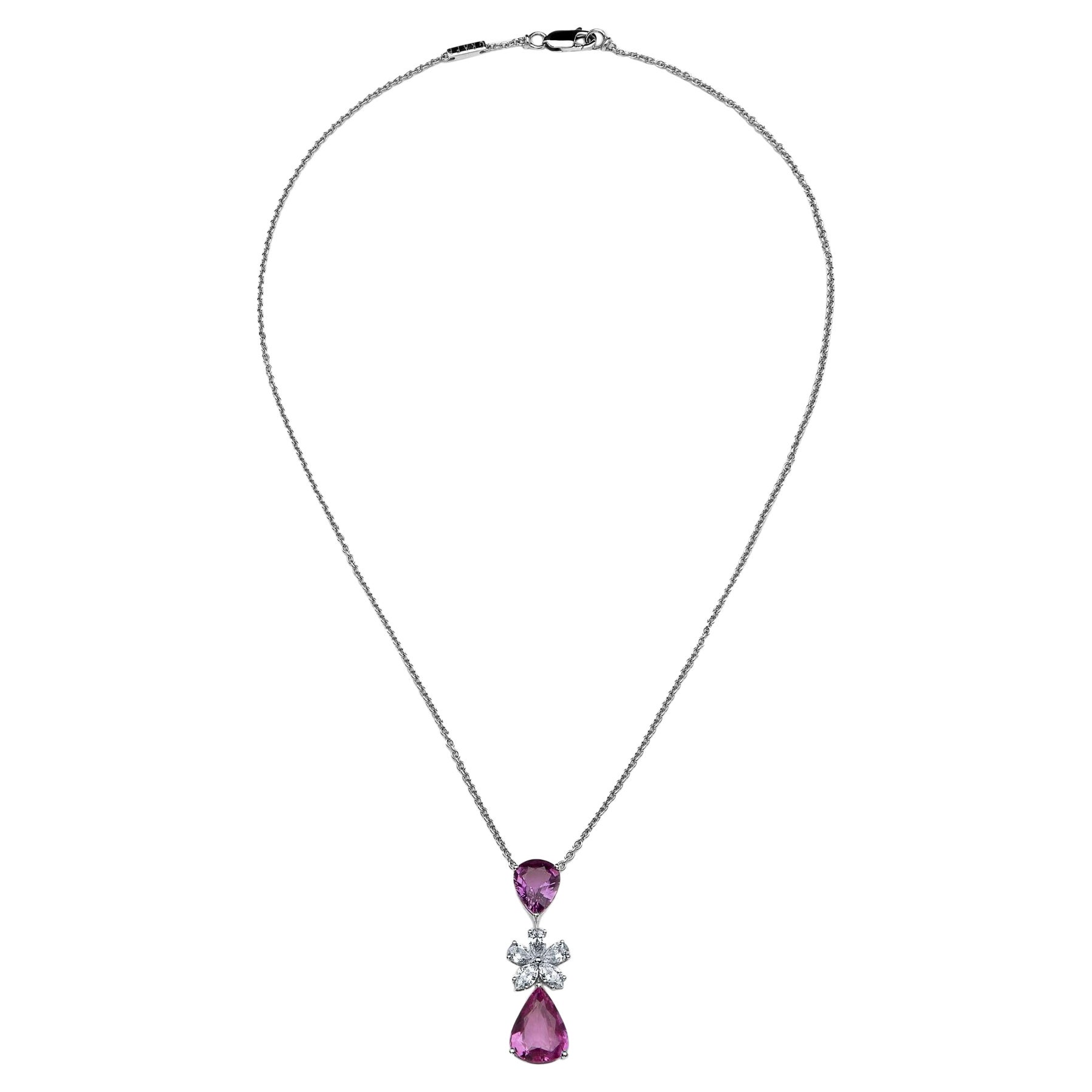 Graff Pink Sapphire and Diamond Flower Motif Pendant Necklace