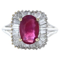 2.02 Carat Weight Oval Shape Ruby & Baguette Diamond Fashion Ring in 18k WG