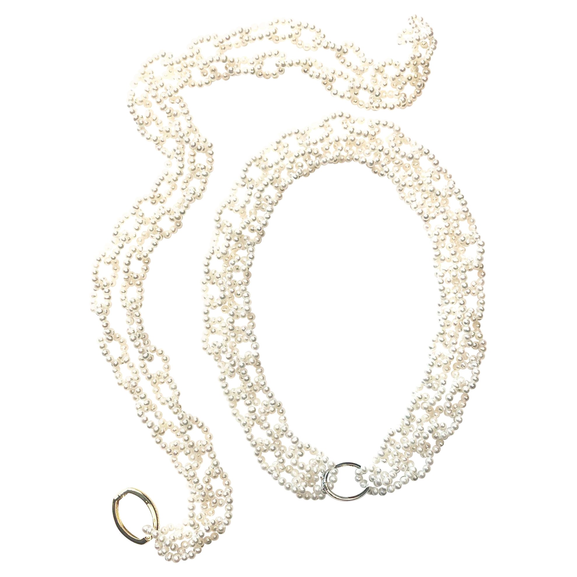 36-Inch White Pearl "Open Chain Link" Necklace with Silver Toned Clasp For Sale