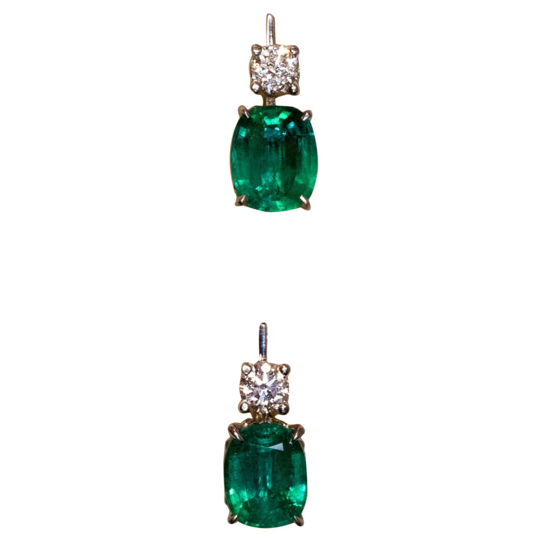 2.87 Carat Emerald Diamond White Gold Earrings
