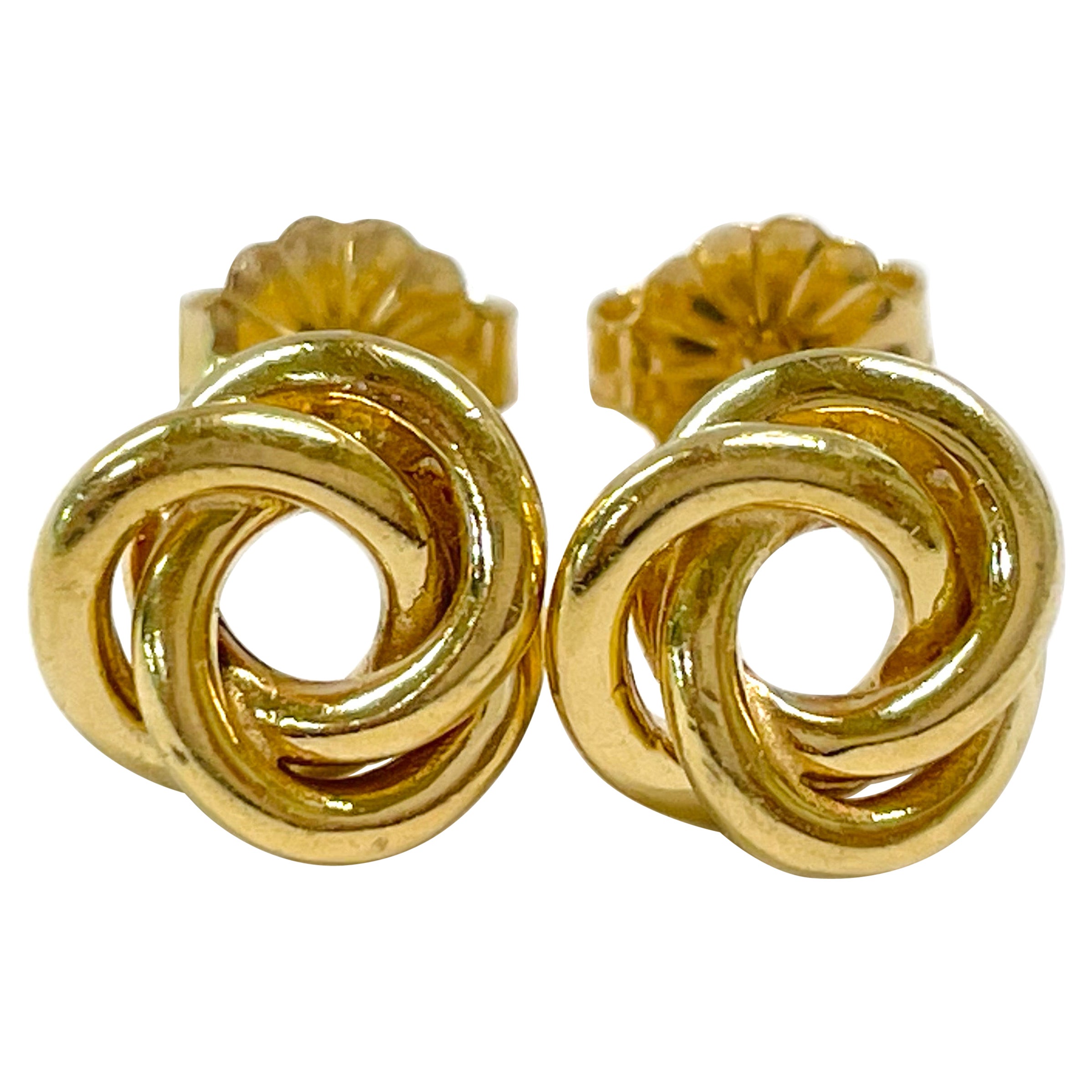 Yellow Gold Circle Swirl Stud Earrings For Sale