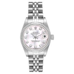 Rolex Datejust Steel White Gold Mother of Pearl Diamond Dial Ladies Watch 79174