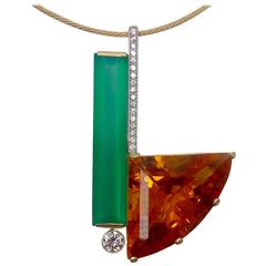 Michael Kneebone Chrysoprase Citrine Diamond Gold Pendant Michael Kneebone Chrysoprase Citrine Diamond Gold Pendant