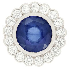 Vintage 5.00 Carat Sapphire and Diamond Halo Ring, circa 1970s