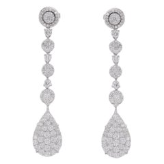 2.90 Carat Diamond Pave Dangle Earrings 18 Karat White Gold Handmade Jewelry