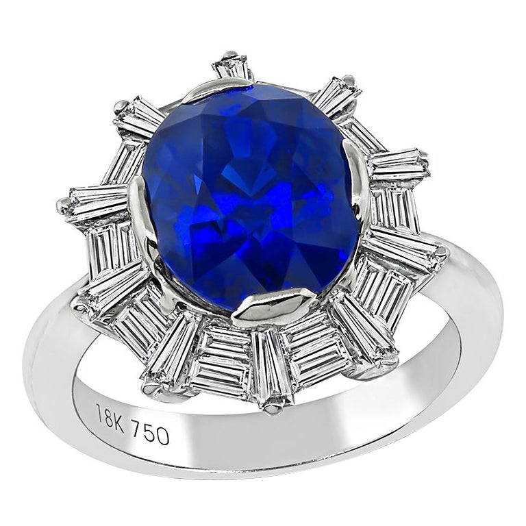 5.13 Carat Sapphire 1.50 Carat Diamond Engagement Ring For Sale