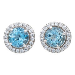 Tiffany & Co. Soleste Platinum Aquamarine and Diamond Stud Earrings