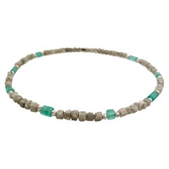 Natural Diamond and Emerald Crystals Beads Necklace with 18 Carat White Gold