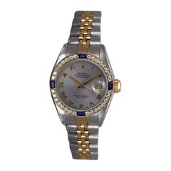 Rolex Datejust Grey Roman Dial Diamond/Sapphire Bezel Two Tone Watch