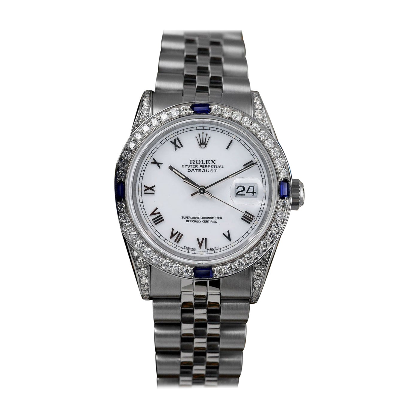 Rolex Datejust Black Dial with Sapphires/Diamonds Steel Ladies Watch For Sale