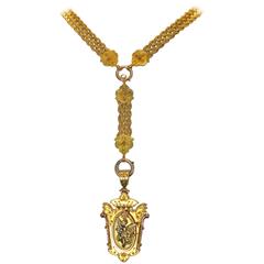1860s Victorian Braided Gold Necklace and Locket
