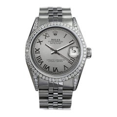 Rolex Datejust Grey Roman Dial Diamond Bezel/Lugs Stainless Steel Watch