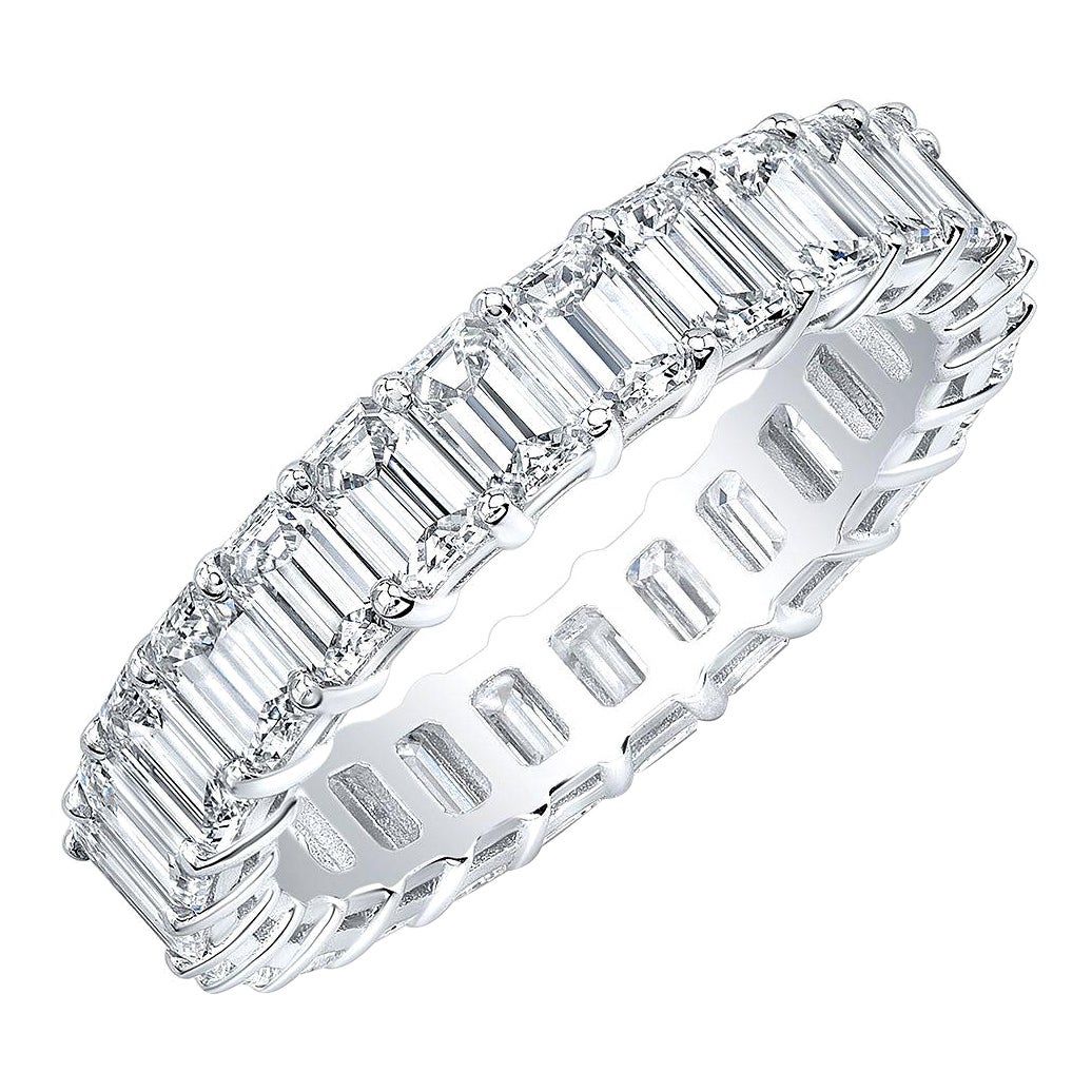 4 Carat Emerald Cut Eternity Band Gallery Style F-G Color VS1 Clarity 18k Gold