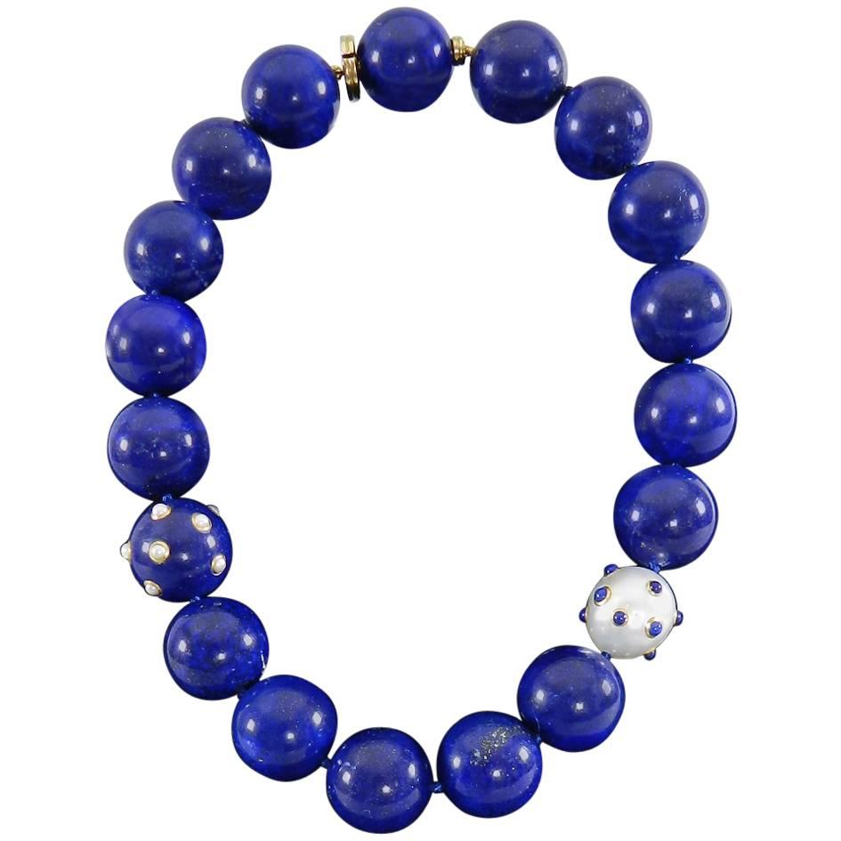 Angela Cummings Lapis Lazuli Pearl Gold Beaded Necklace 