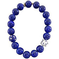 Angela Cummings Lapis Lazuli Pearl Gold Beaded Necklace