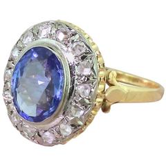  2.70 Carat Natural Ceylon Sapphire and Rose Cut Diamond Gold Ring