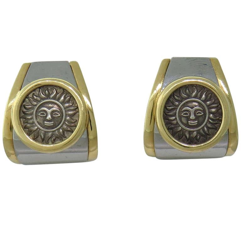 Marina B Gold Silver Sun Coin Earrings