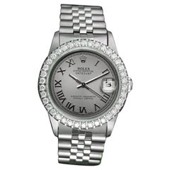 Rolex Datejust Diamond Bezel Grey Roman Dial Jubilee Watch