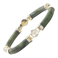 Bracelet station en or jaune 14 carats et jade avec chaînes symboles asiatiques