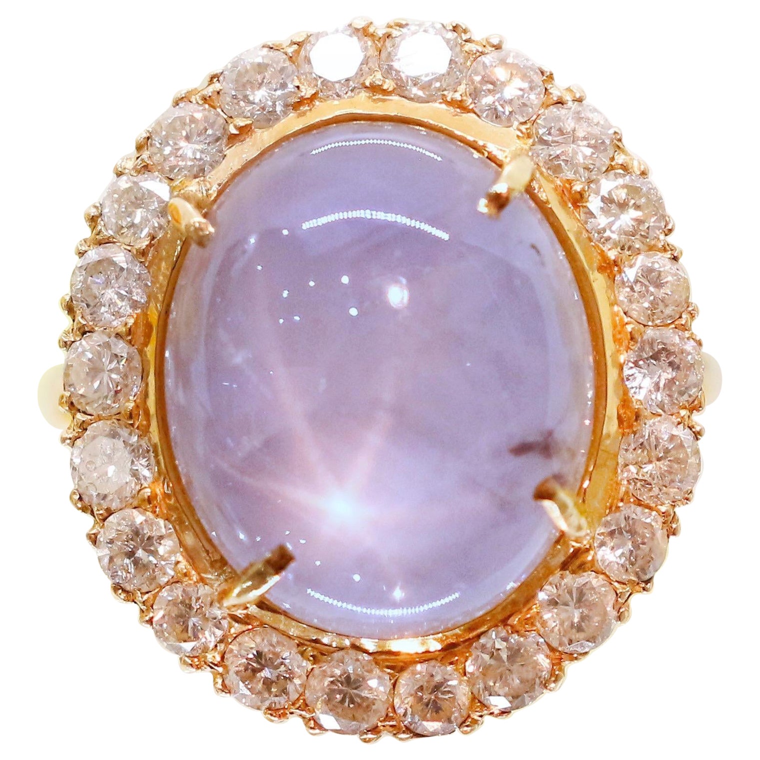 Bague saphir étoilé de 16 carats avec diamants