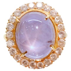 Vintage 16 Carat Star Sapphire Ring with Diamonds