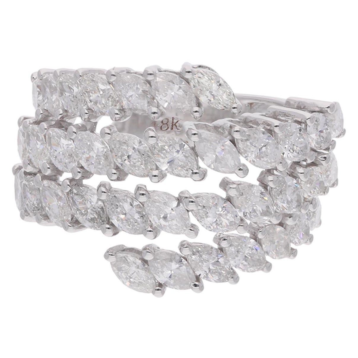 3.77 Carat Marquise Diamond Wrap Ring Solid 18 Karat White Gold Handmade Jewelry