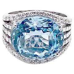 21st Century 18 Karat White Gold 9.82-Carat Briolette Aquamarine Diamond Ring