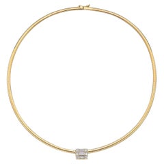 Diamond Cube 18 Karat Gold Omega Style Necklace