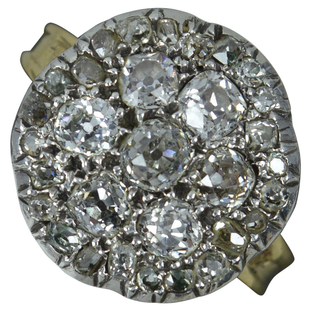 Very Rare Georgian Foiled Back Old Cut Diamond and 18ct Gold Panel Cluster Ring For Sale