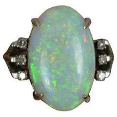 Antique Large Colourful Opal and Diamond 18 Carat White Gold Cluster Ring