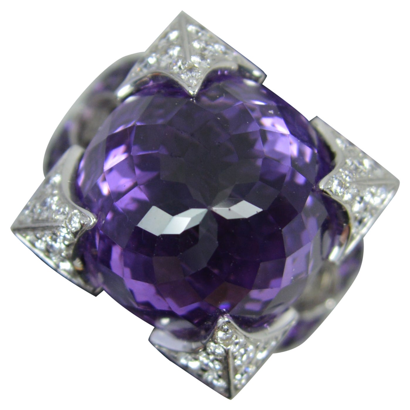 Rodney Rayner Dragon 18 Carat White Gold Amethyst and Diamond Cocktail Ring For Sale