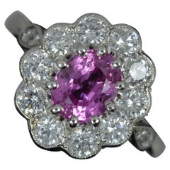 Stunning Platinum Pink Sapphire and Diamond Engagement Cluster Ring