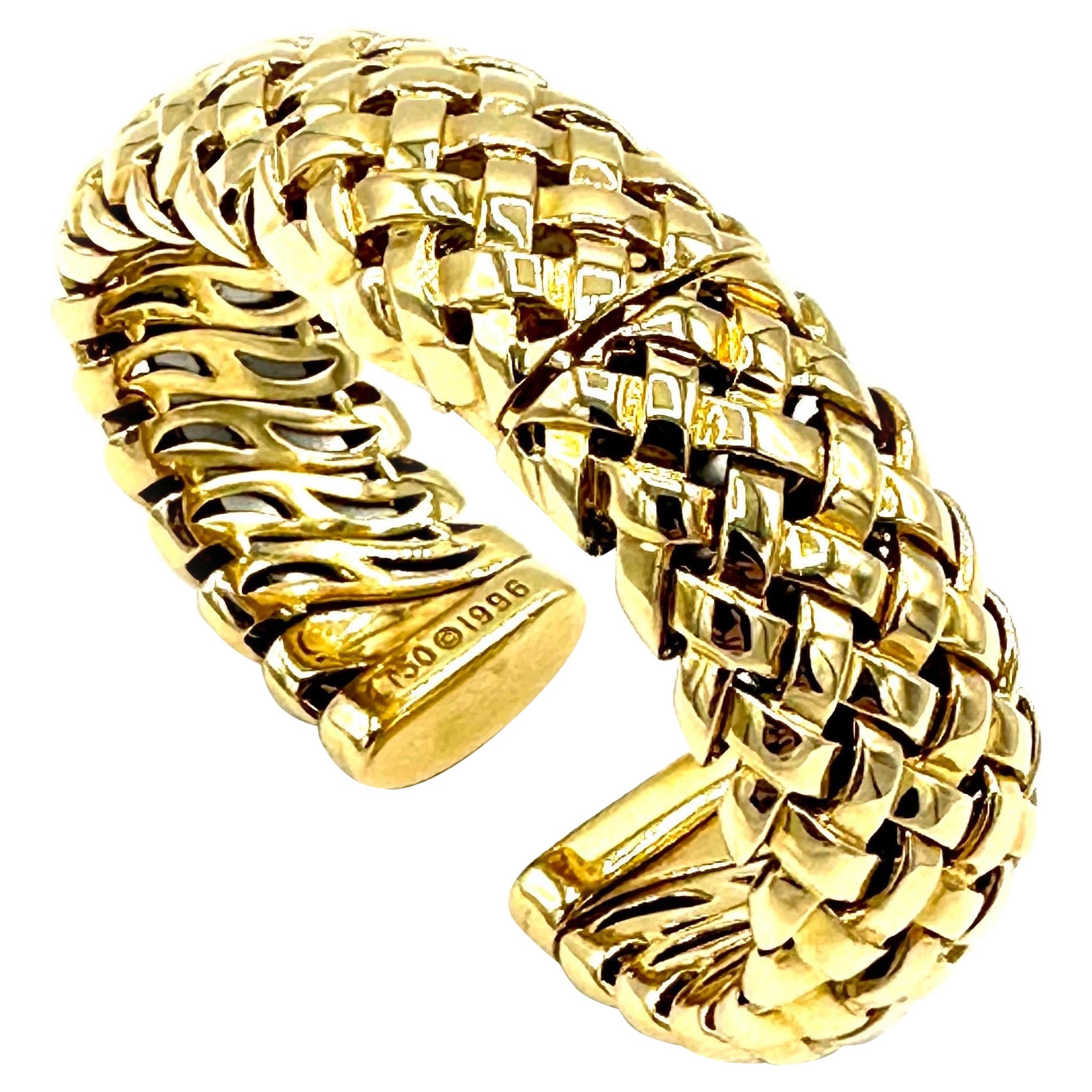 Tiffany & Co. 18k Yellow Gold Basket Weave Bangle Bracelet Watch For Sale