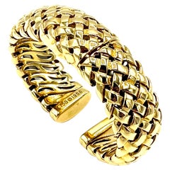 Tiffany & Co. 18k Yellow Gold Basket Weave Bangle Bracelet Watch