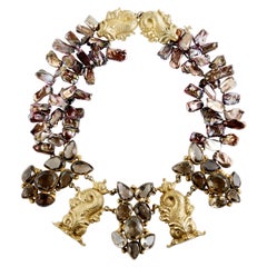 Silver Gilt with Smoke Topaz and Water Pearls