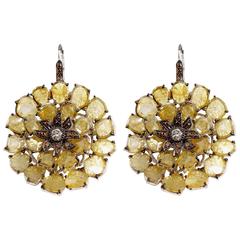 Yellow Slice Diamond Gold Floral Earrings 