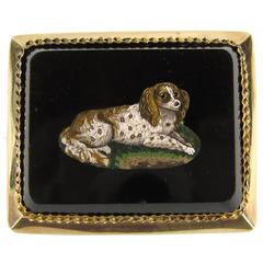Antique Micro Mosaic Gold King Charles Spaniel Pendant Brooch 12