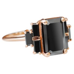 41.10 Carats Unique Black Emerald & Baguette Cut Diamond Engagement Ring