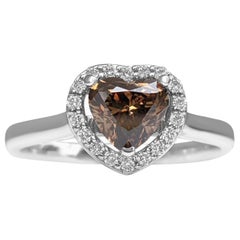 $1 No Reserve!  1.15cttw Fancy Heart Diamond Halo, 14 Karat White Gold Ring