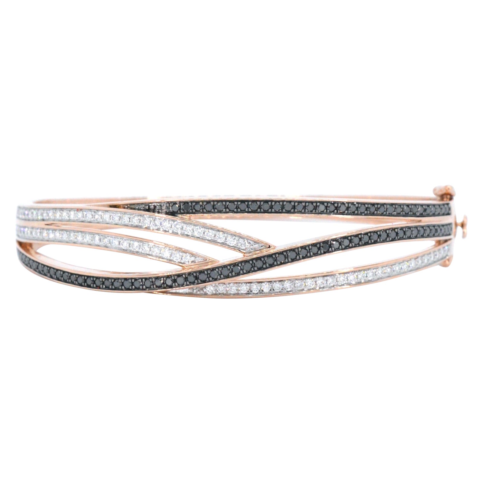 Bracelet design en or rose avec diamants blancs et noirs brillants certifiés AIG