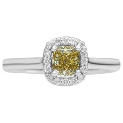 $1 No Reserve!  0.65cttw Fancy Diamond Halo, 14 Karat White Gold Ring