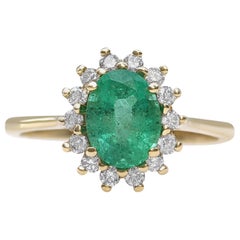 $1 No Reserve! 1.21ct Natural Emerald & 0.30ct Diamonds, 14k Yellow Gold Ring