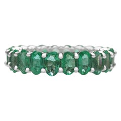 No Reserve, 4.85 Carat Natural Emeralds Eternity Band, 14k White Gold Ring